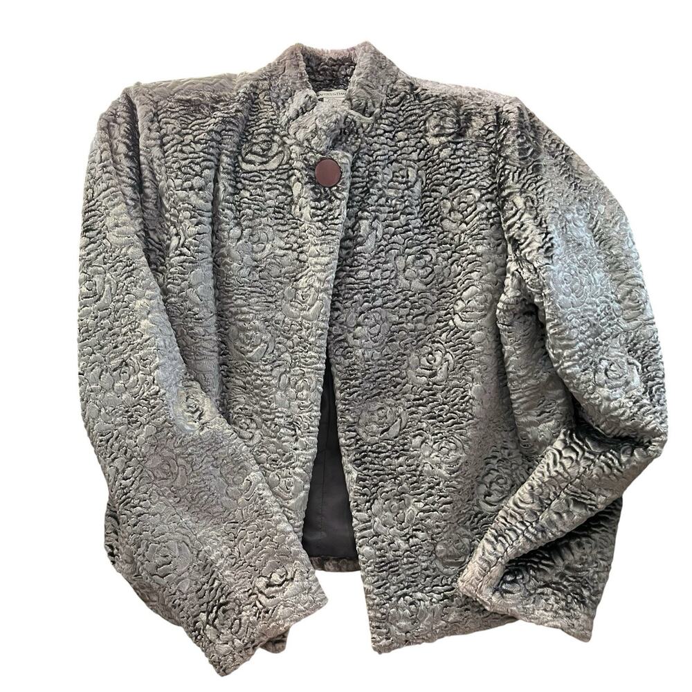 Drapers And Damon’s Rose Textured Faux Fur Jacket Medium Mock Neck Mob Wife Glam